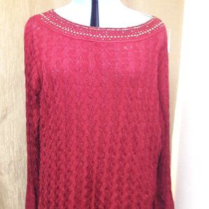 Beautiful Red Knit Sweater 3X Bronze Toned Beads
